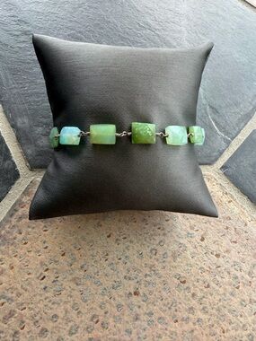 Peruvian Opal faceted Gemstone Link Sterling Silver Bracelet 7” long